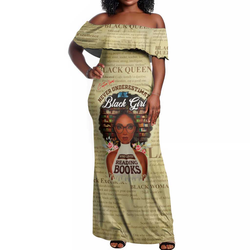 Personalized Black Girl African Off Shoulder Maxi Dress Never Underestimate A Book Lover