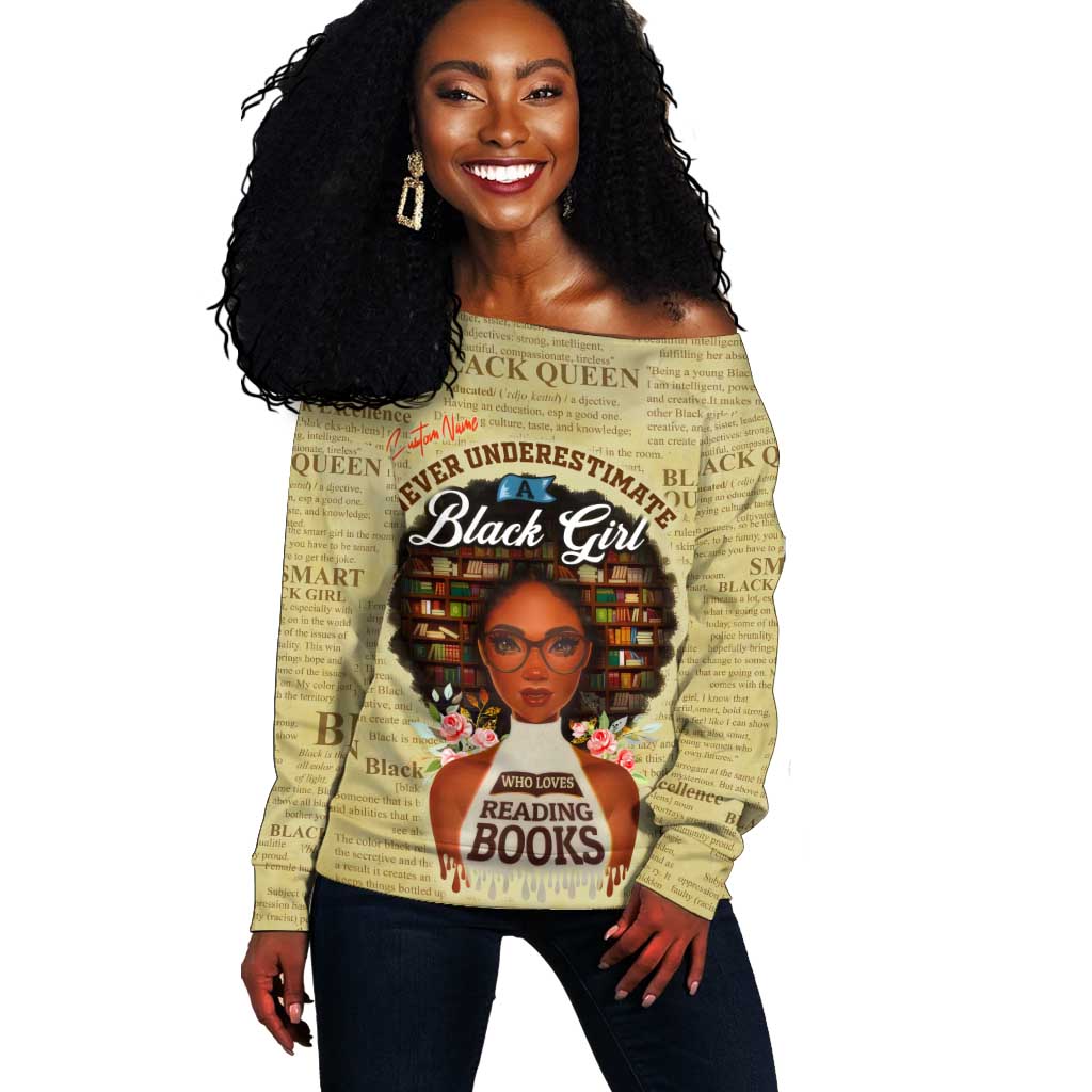 Personalized Black Girl African Off Shoulder Sweater Never Underestimate A Book Lover