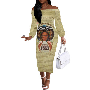 Personalized Black Girl African Off The Shoulder Long Sleeve Dress Never Underestimate A Book Lover