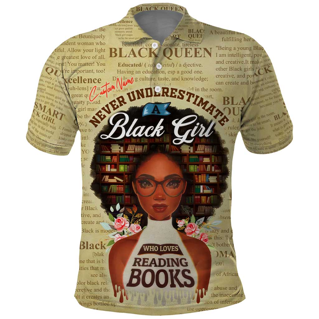 Personalized Black Girl African Polo Shirt Never Underestimate A Book Lover