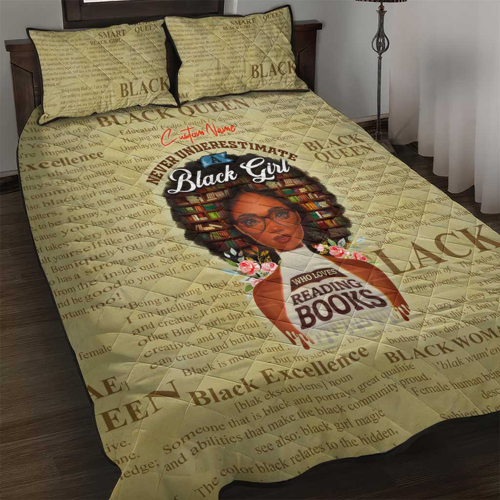 Personalized Black Girl African Quilt Bed Set Never Underestimate A Book Lover