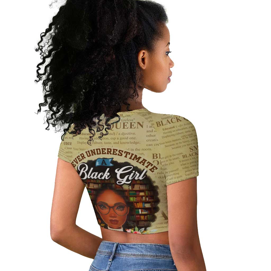 Personalized Black Girl African Raglan Cropped T shirt Never Underestimate A Book Lover