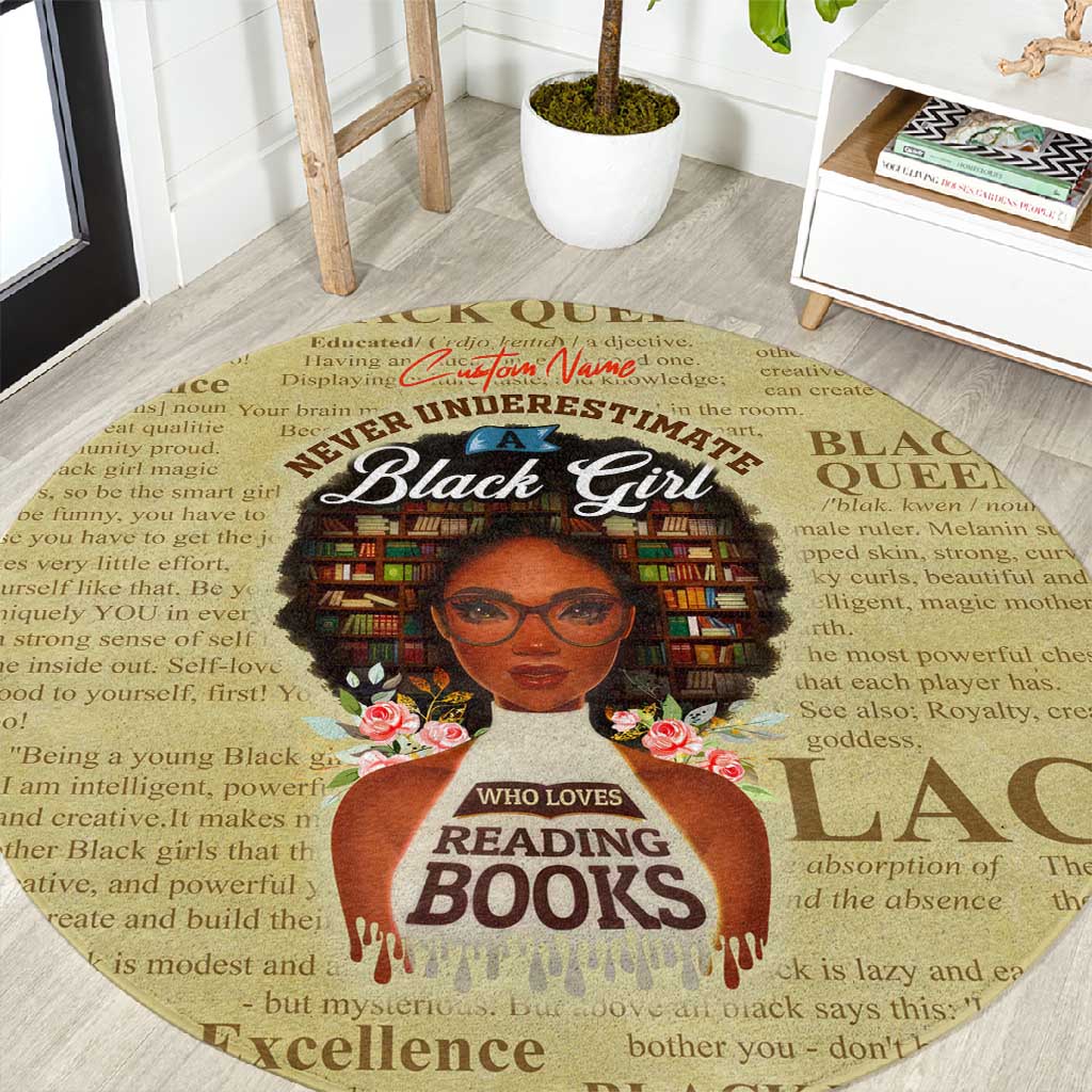 Personalized Black Girl African Round Carpet Never Underestimate A Book Lover