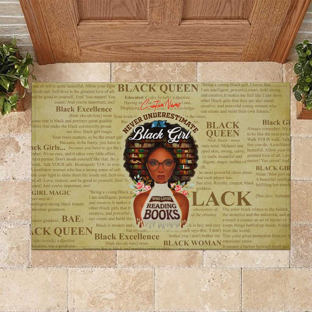 Personalized Black Girl African Rubber Doormat Never Underestimate A Book Lover