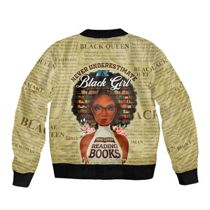 Personalized Black Girl African Sleeve Zip Bomber Jacket Never Underestimate A Book Lover