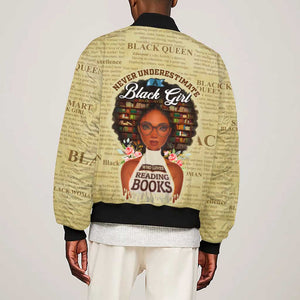 Personalized Black Girl African Sleeve Zip Bomber Jacket Never Underestimate A Book Lover