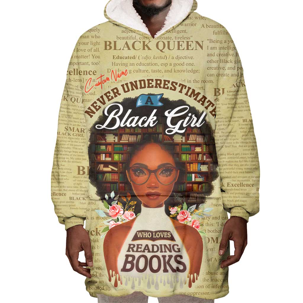 Personalized Black Girl African Wearable Blanket Hoodie Never Underestimate A Book Lover