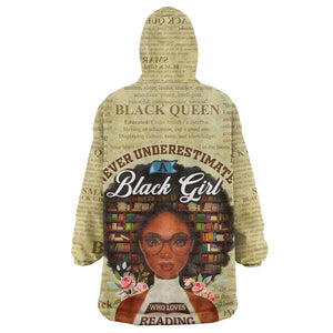 Personalized Black Girl African Wearable Blanket Hoodie Never Underestimate A Book Lover