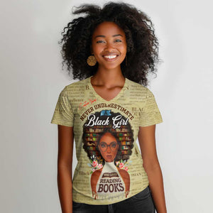 Personalized Black Girl African Women V-Neck T-Shirt Never Underestimate A Book Lover