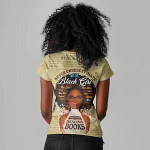 Personalized Black Girl African Women V-Neck T-Shirt Never Underestimate A Book Lover