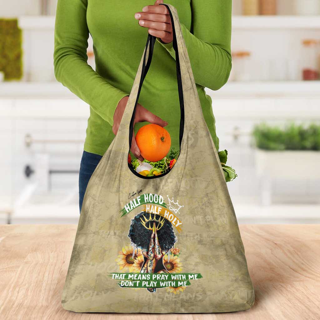 Personalized African Women Grocery Bag Half Hood Half Holy