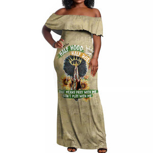 Personalized African Women Off Shoulder Maxi Dress Half Hood Half Holy