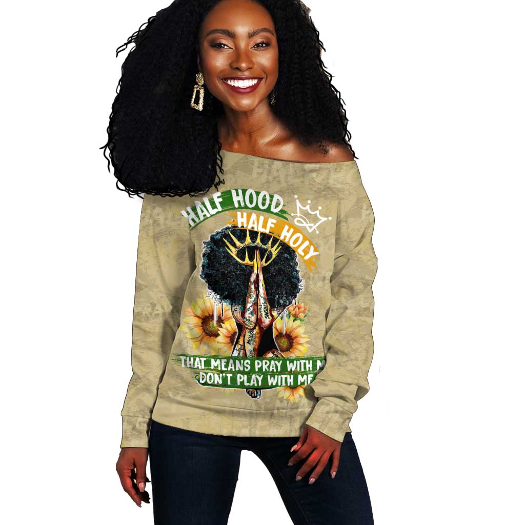 Personalized African Women Off Shoulder Sweater Half Hood Half Holy