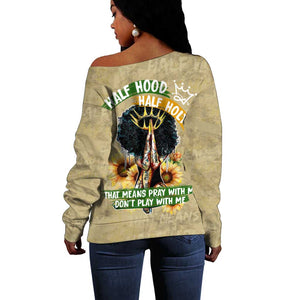 Personalized African Women Off Shoulder Sweater Half Hood Half Holy