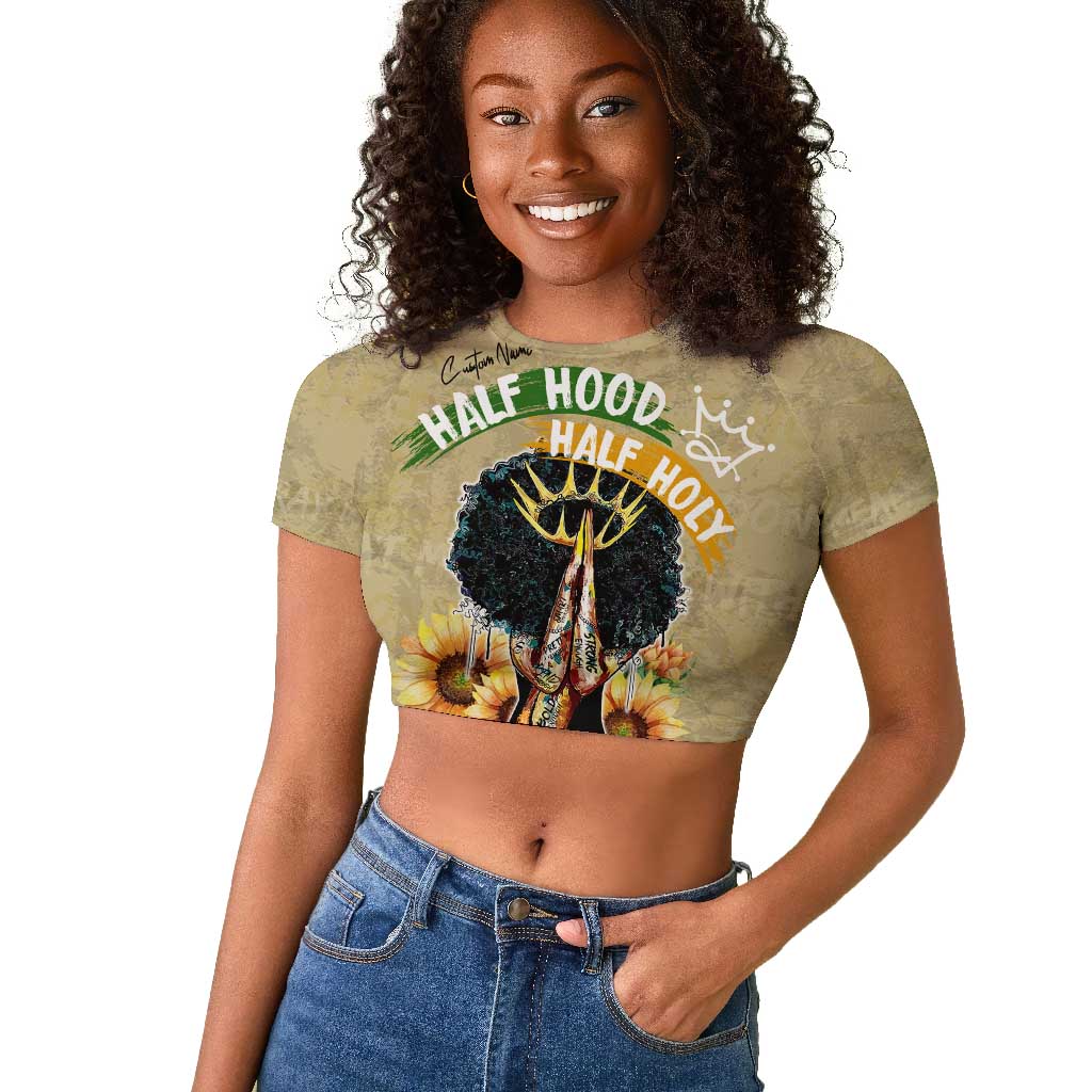 Personalized African Women Raglan Cropped T shirt Half Hood Half Holy