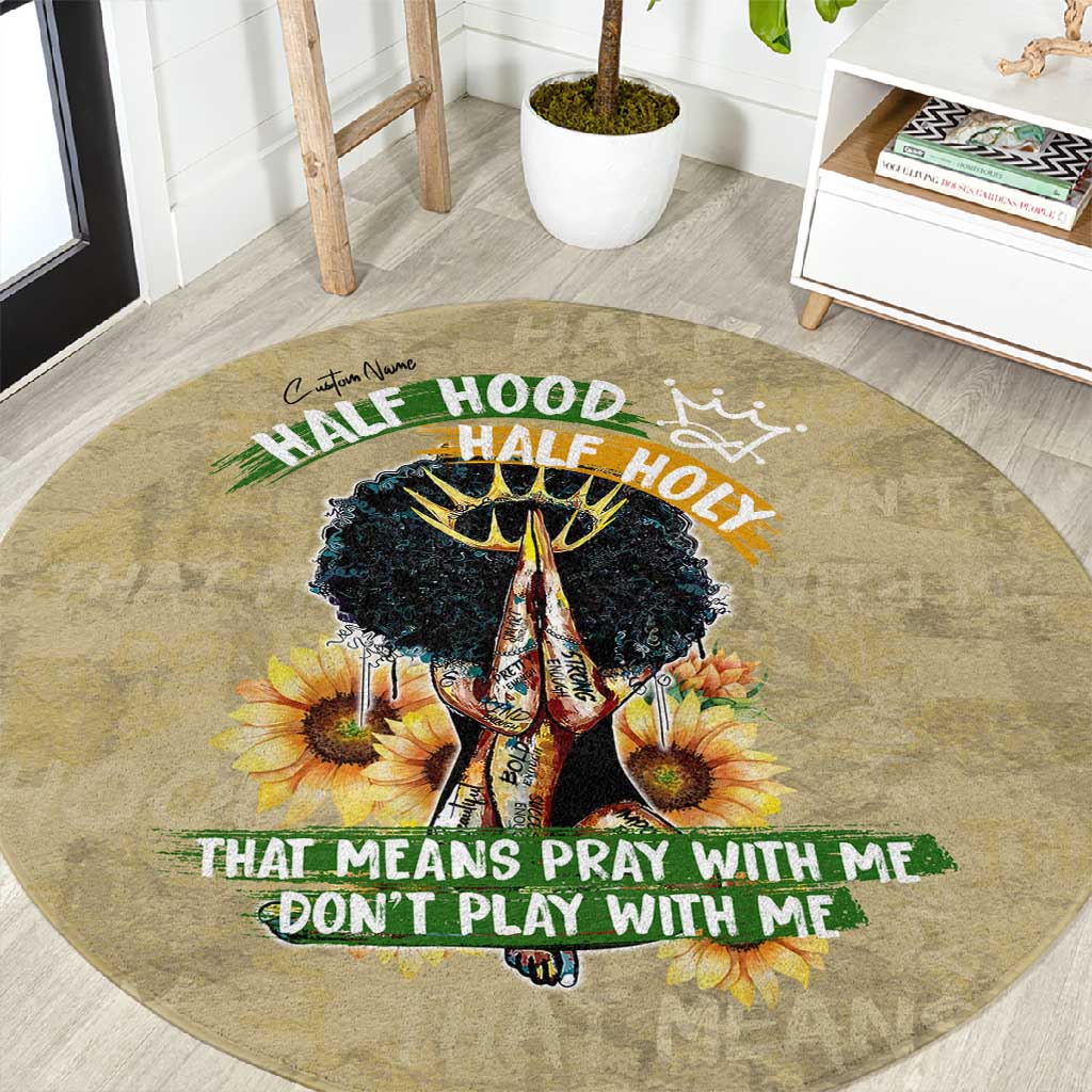 Personalized African Women Round Carpet Half Hood Half Holy