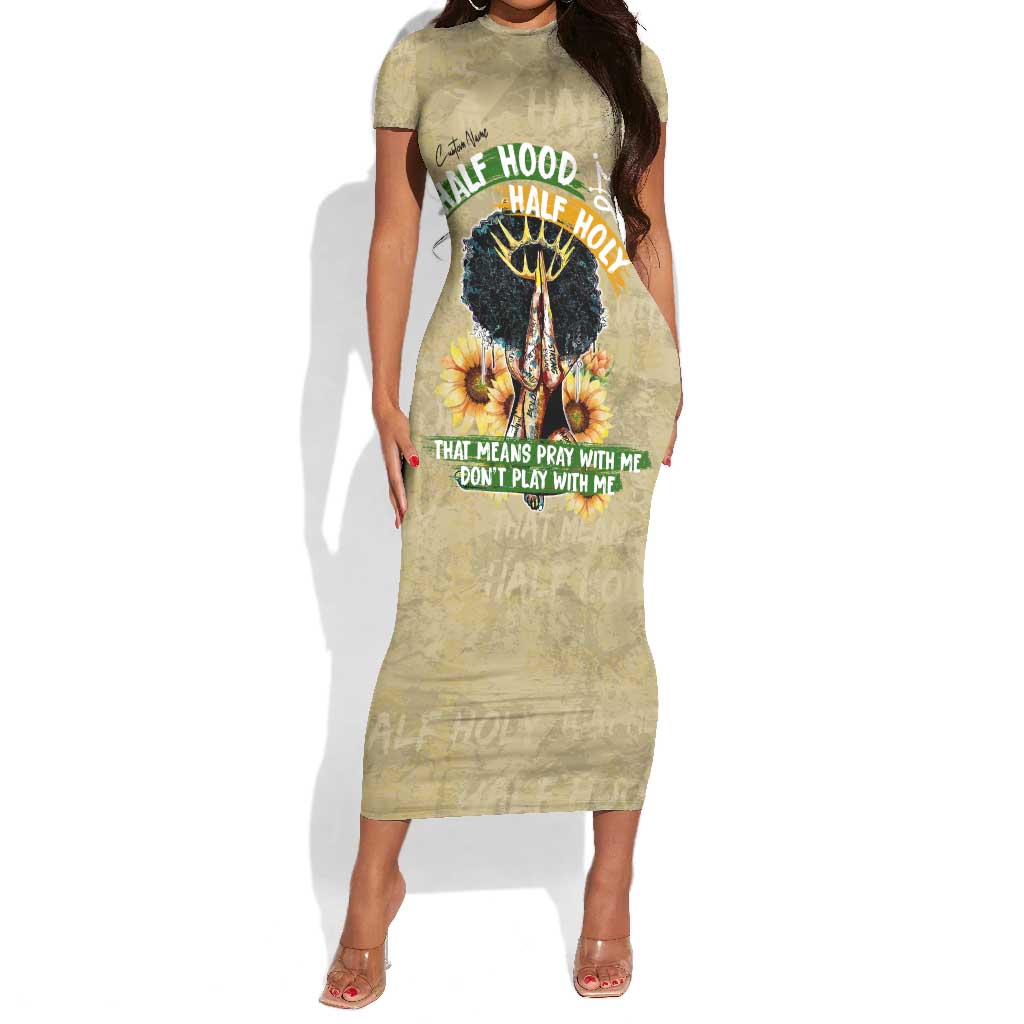Personalized African Women Short Sleeve Bodycon Dress Half Hood Half Holy DT02