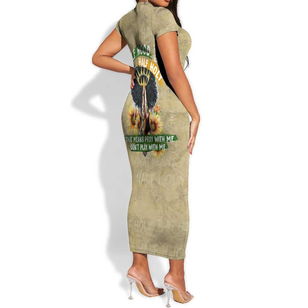 Personalized African Women Short Sleeve Bodycon Dress Half Hood Half Holy DT02