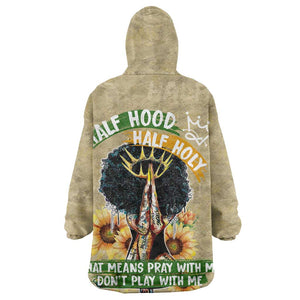 Personalized African Women Wearable Blanket Hoodie Half Hood Half Holy