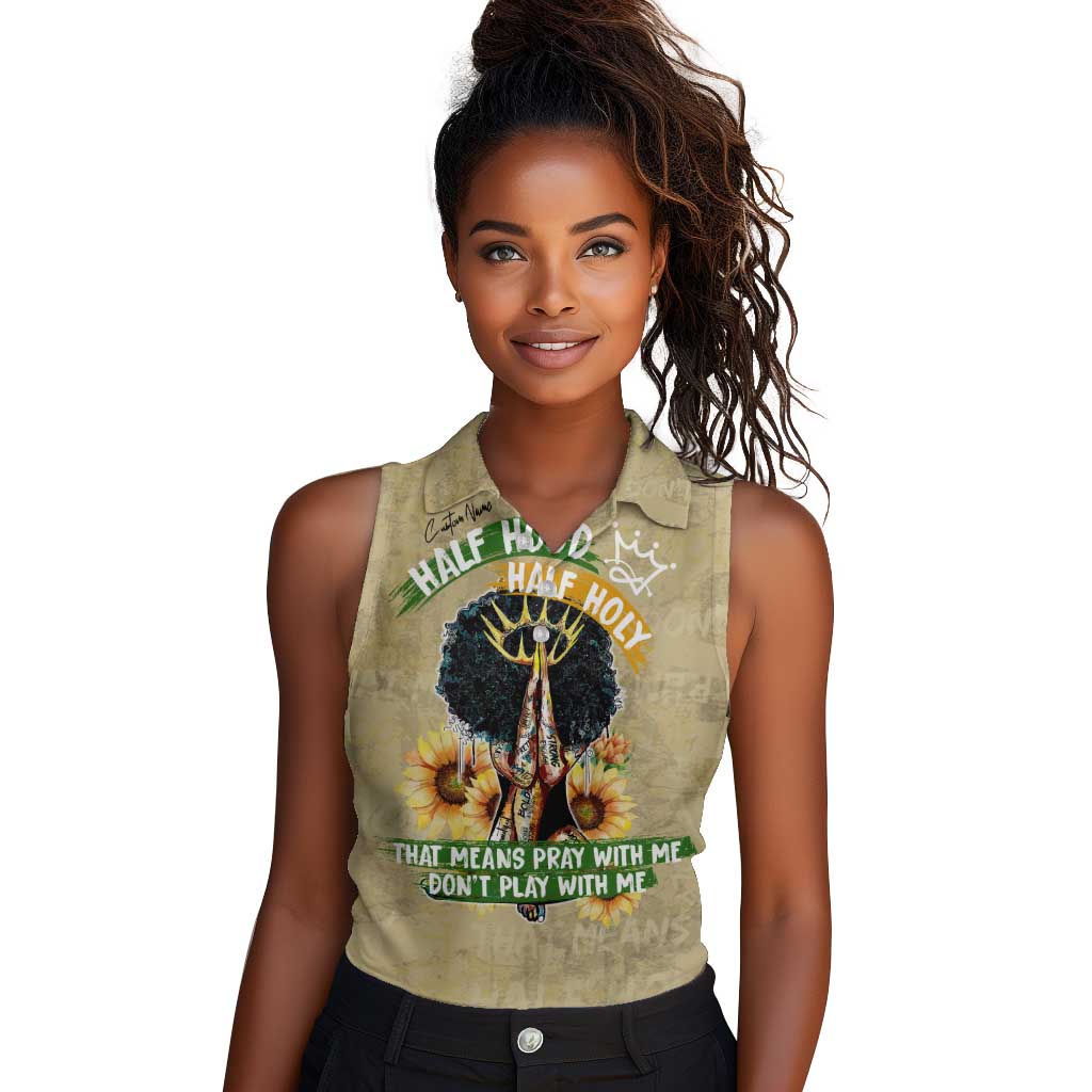 Personalized African Women Women Sleeveless Polo Shirt Half Hood Half Holy