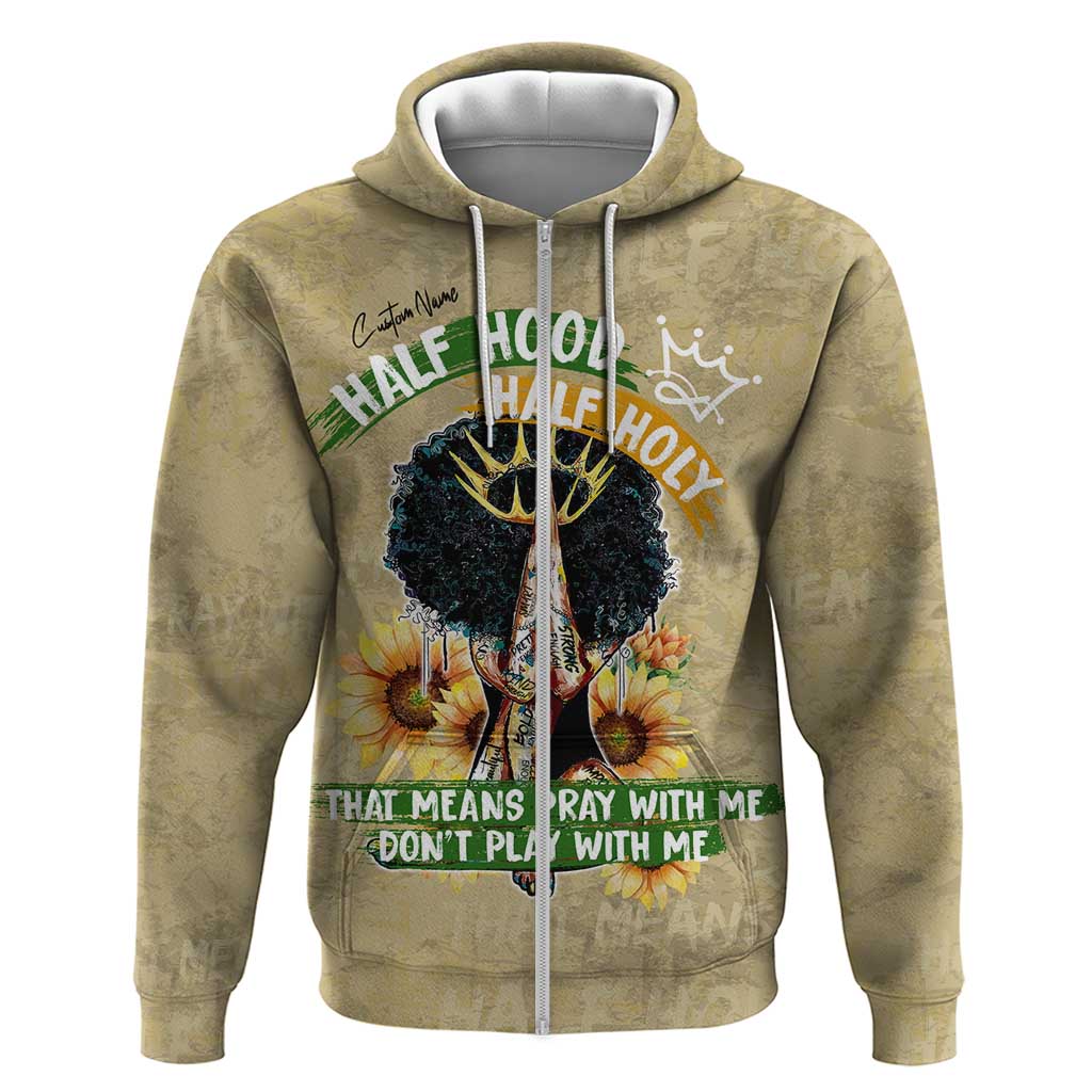 Personalized African Women Zip Hoodie Half Hood Half Holy