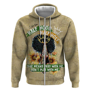 Personalized African Women Zip Hoodie Half Hood Half Holy