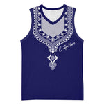 Printed Dashiki African Basketball Jersey Blue DT02