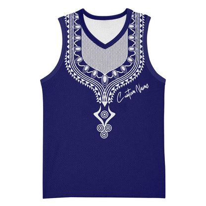 Printed Dashiki African Basketball Jersey Blue DT02