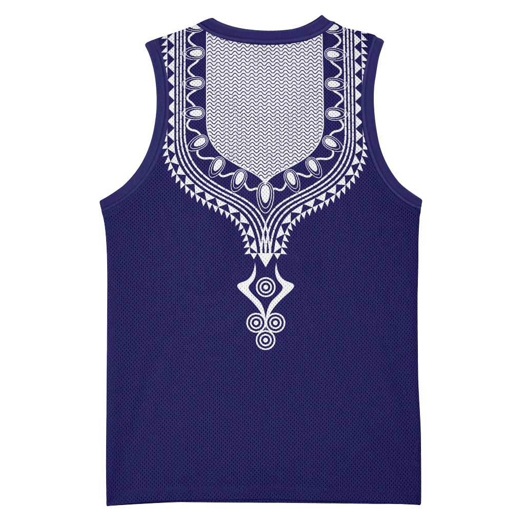 Printed Dashiki African Basketball Jersey Blue DT02