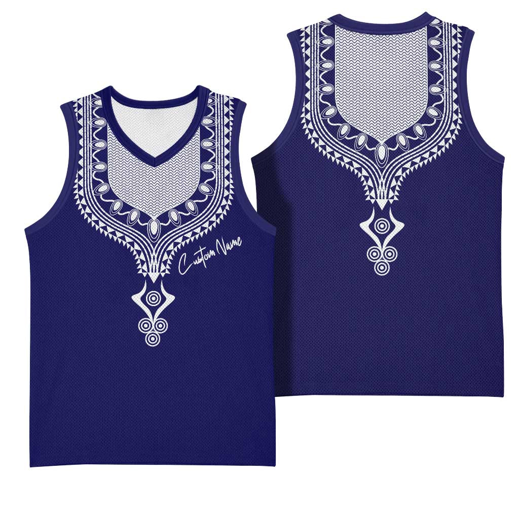 Printed Dashiki African Basketball Jersey Blue DT02