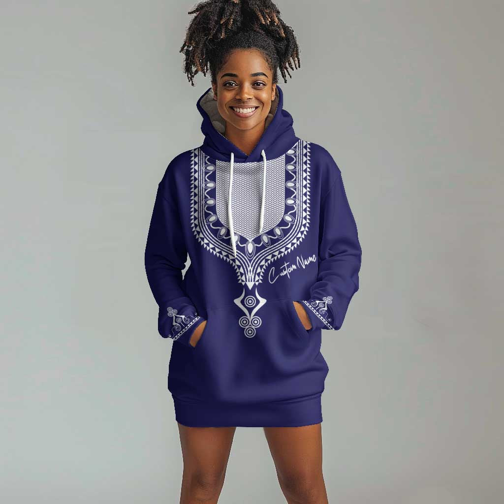 Printed Dashiki African Hoodie Dress Blue