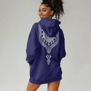 Printed Dashiki African Hoodie Dress Blue