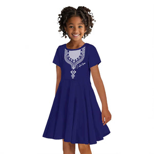 Printed Dashiki African Kid Short Sleeve Dress Blue