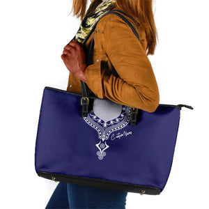 Printed Dashiki African Leather Tote Bag Blue