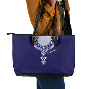 Printed Dashiki African Leather Tote Bag Blue