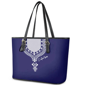 Printed Dashiki African Leather Tote Bag Blue