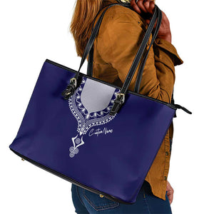 Printed Dashiki African Leather Tote Bag Blue