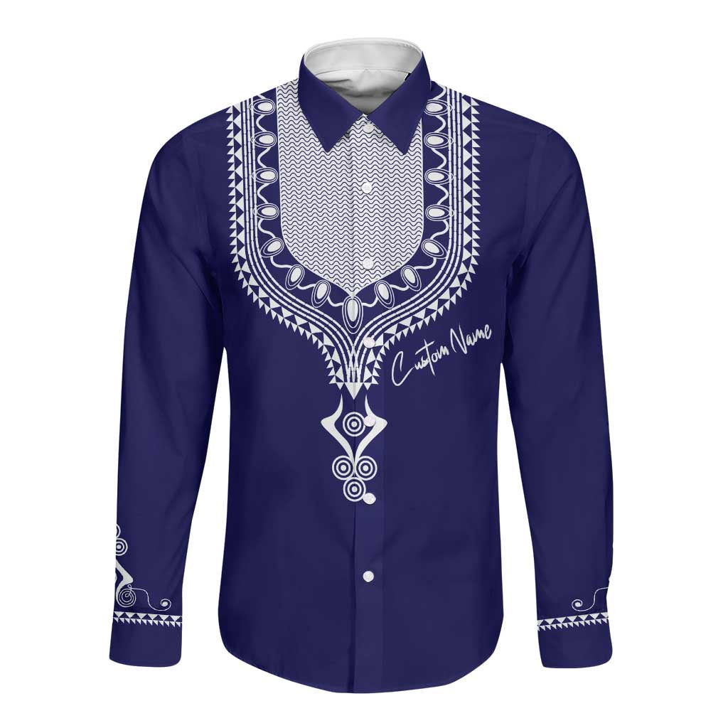 Printed Dashiki African Long Sleeve Button Shirt Blue