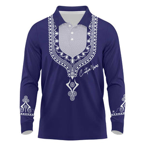 Printed Dashiki African Long Sleeve Polo Shirt Blue