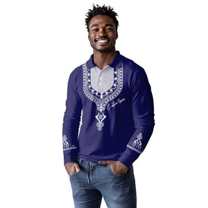 Printed Dashiki African Long Sleeve Polo Shirt Blue