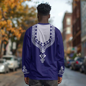 Printed Dashiki African Long Sleeve Shirt Blue DT02