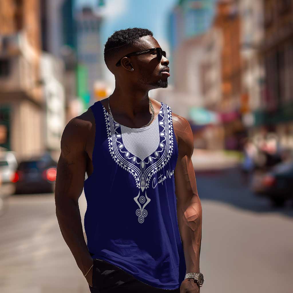 Printed Dashiki African Men Tank Top Blue