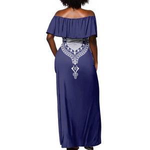 Printed Dashiki African Off Shoulder Maxi Dress Blue