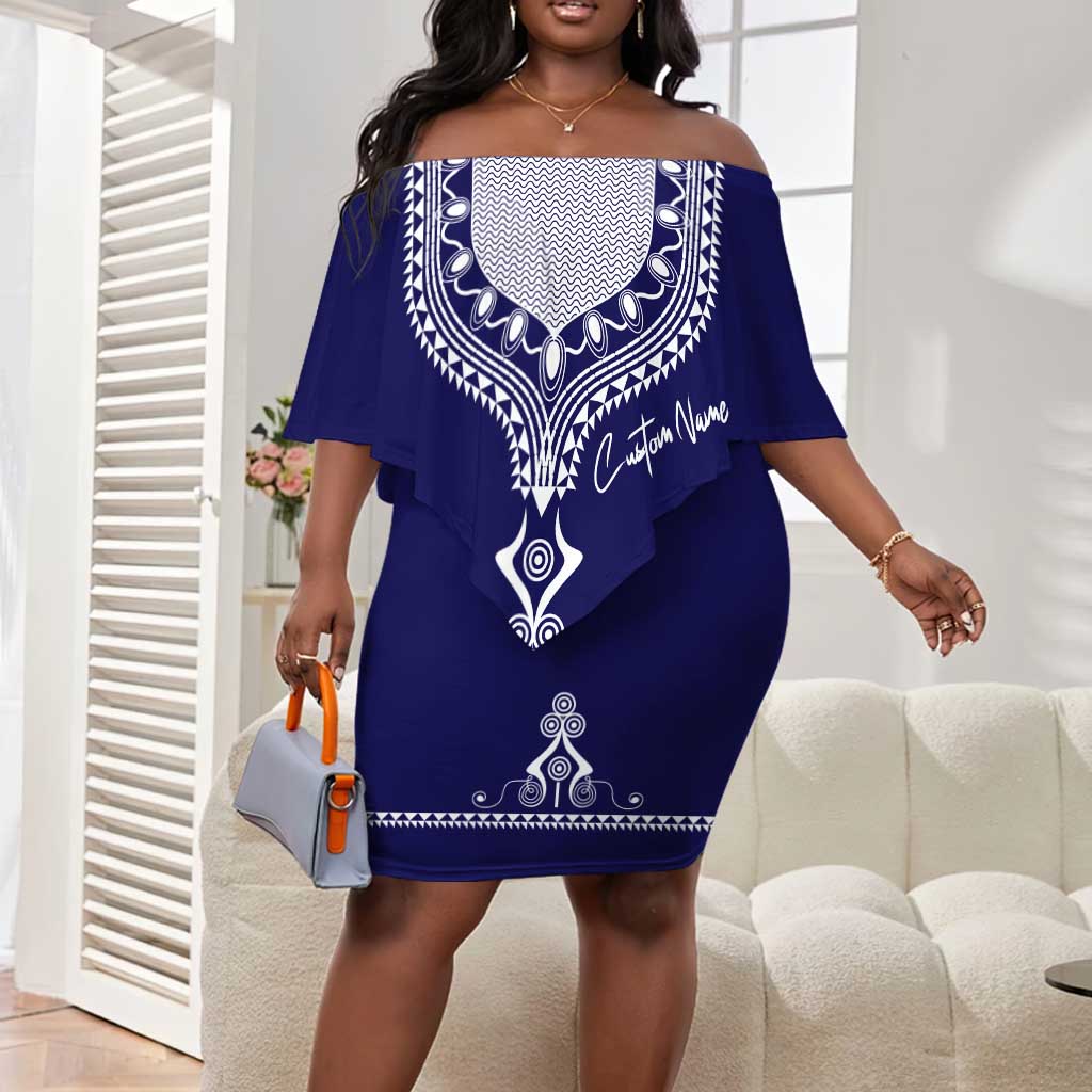 Printed Dashiki African Off Shoulder Short Dress Blue