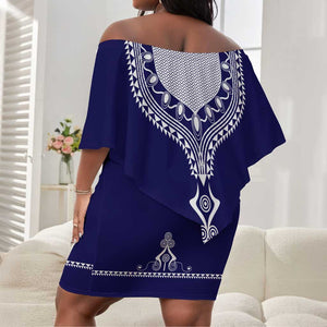 Printed Dashiki African Off Shoulder Short Dress Blue