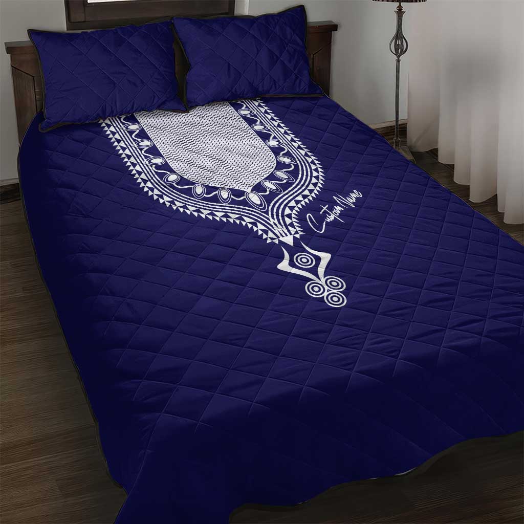 Printed Dashiki African Quilt Bed Set Blue