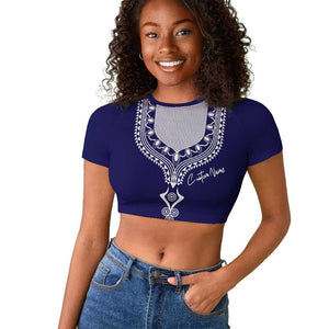 Printed Dashiki African Raglan Cropped T shirt Blue