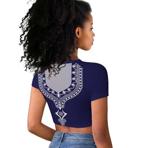 Printed Dashiki African Raglan Cropped T shirt Blue