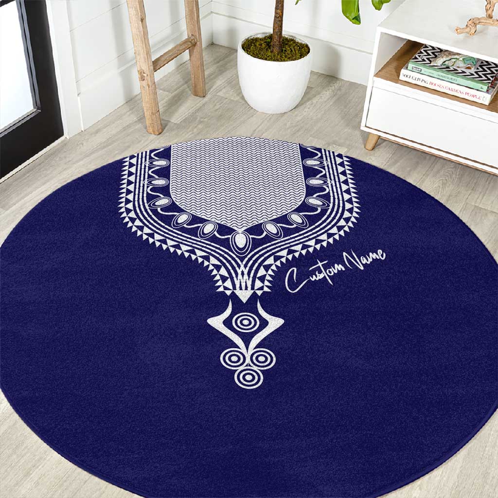 Printed Dashiki African Round Carpet Blue