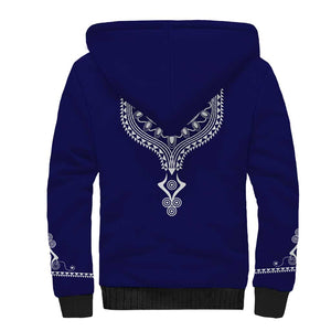 Printed Dashiki African Sherpa Hoodie Blue